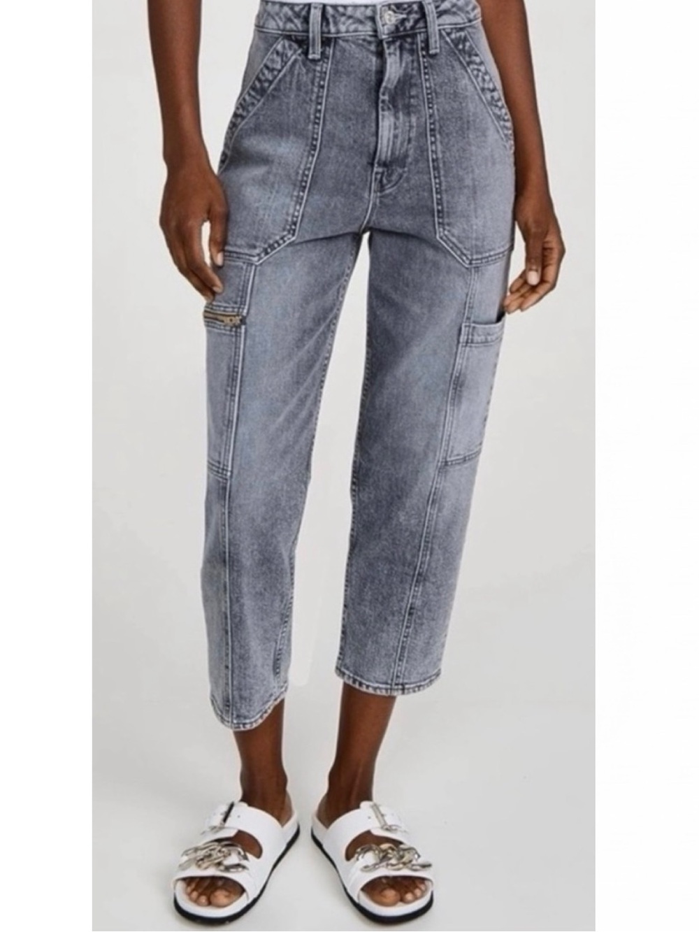 MOTHER SUPERIOR Jeans Private Patch Pocket Ankle Shadow Dancing Gray Size 28
